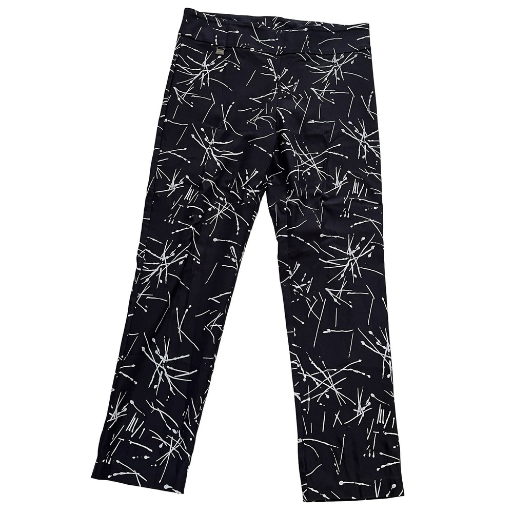 VTG Joseph Ribkoff Women's Size US 14 Pants Navy White Splatter Abstract Pull-On